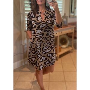 Leopard Print Faux Collar Side Pocket Dress 3020